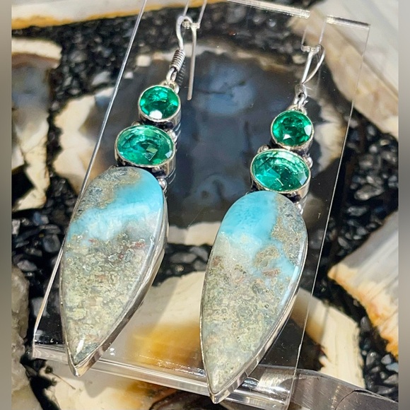 Beautiful Large Caribbean Larimar Earrings 2 7/8” - Picture 3 of 14